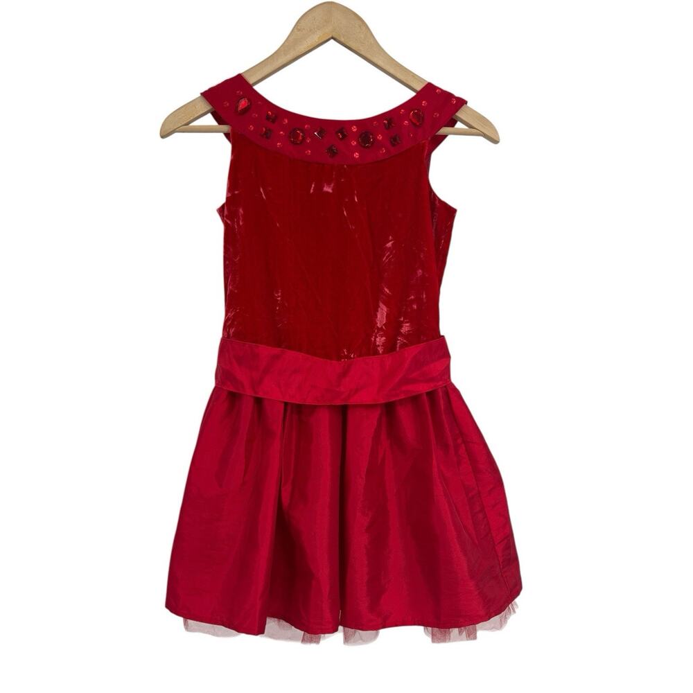 American Girls Red Jeweled Neck Satin Special Occasions Dress Size 8 Christmas